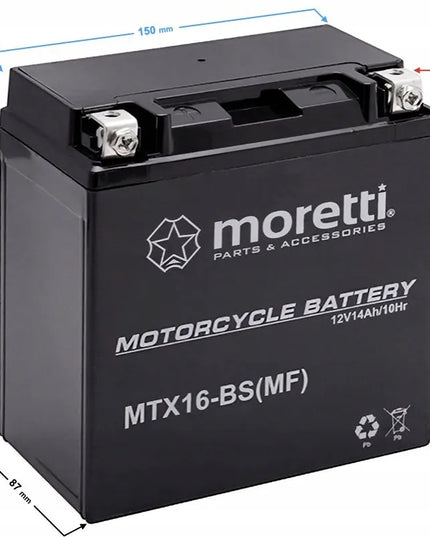 Moretti AGM (Gel) MTX16 Martinelli motociklo akumuliatorius + 12V įkroviklis