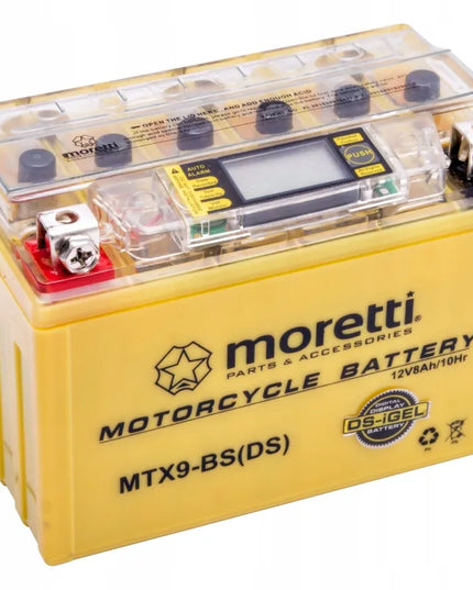 Moretti AGM MTX9-BS gelinis akumuliatorius su indikatoriumi motoroleriams ir motociklams