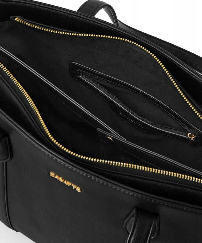 Moteriška juoda shopper tipo rankinė ZAGATTO – talpi dirbtinės odos peties rankinė darbui, mokyklai ir kasdienai, telpa A4 ir nešiojamas kompiuteris