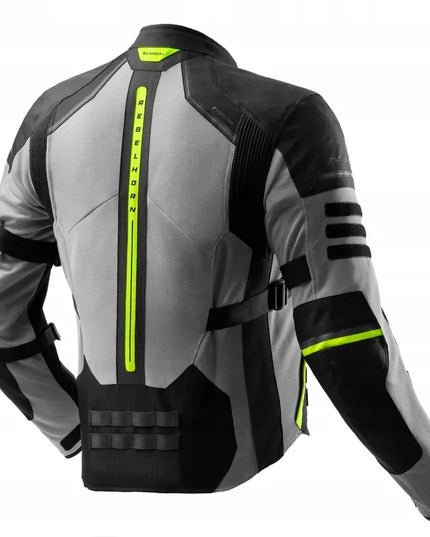 Motociklinė tekstilinė striukė REBELHORN SCANDAL 3 BLACK GREY FLUO YELLOW, M dydis