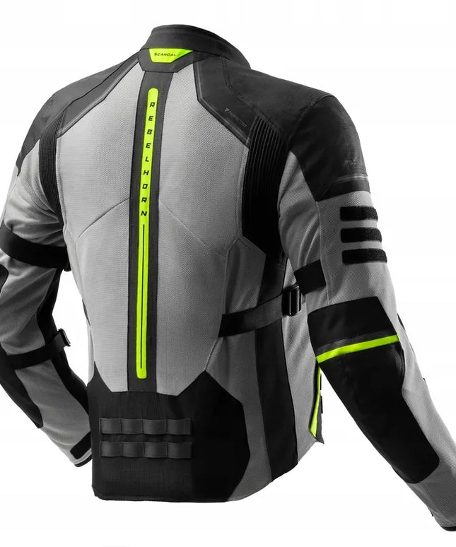Motociklinė tekstilinė striukė REBELHORN SCANDAL 3 BLACK GREY FLUO YELLOW, M dydis