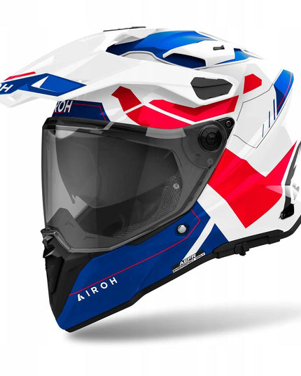 Motociklininko šalmas Airoh Commander 2 Reveal Blue Red Gloss Cross / Enduro