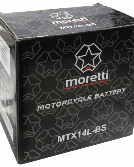 Motociklo akumuliatorius Moretti YTX14L-BS AGM 12V 12Ah + Įkroviklis