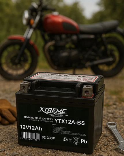 MOTOCIKLO AKUMULIATORIUS XTREME 12V 12Ah (14Ah DYDIS) PRIEŽIŪROS NEREIKALAUJANTIS MOTOROLERIUI