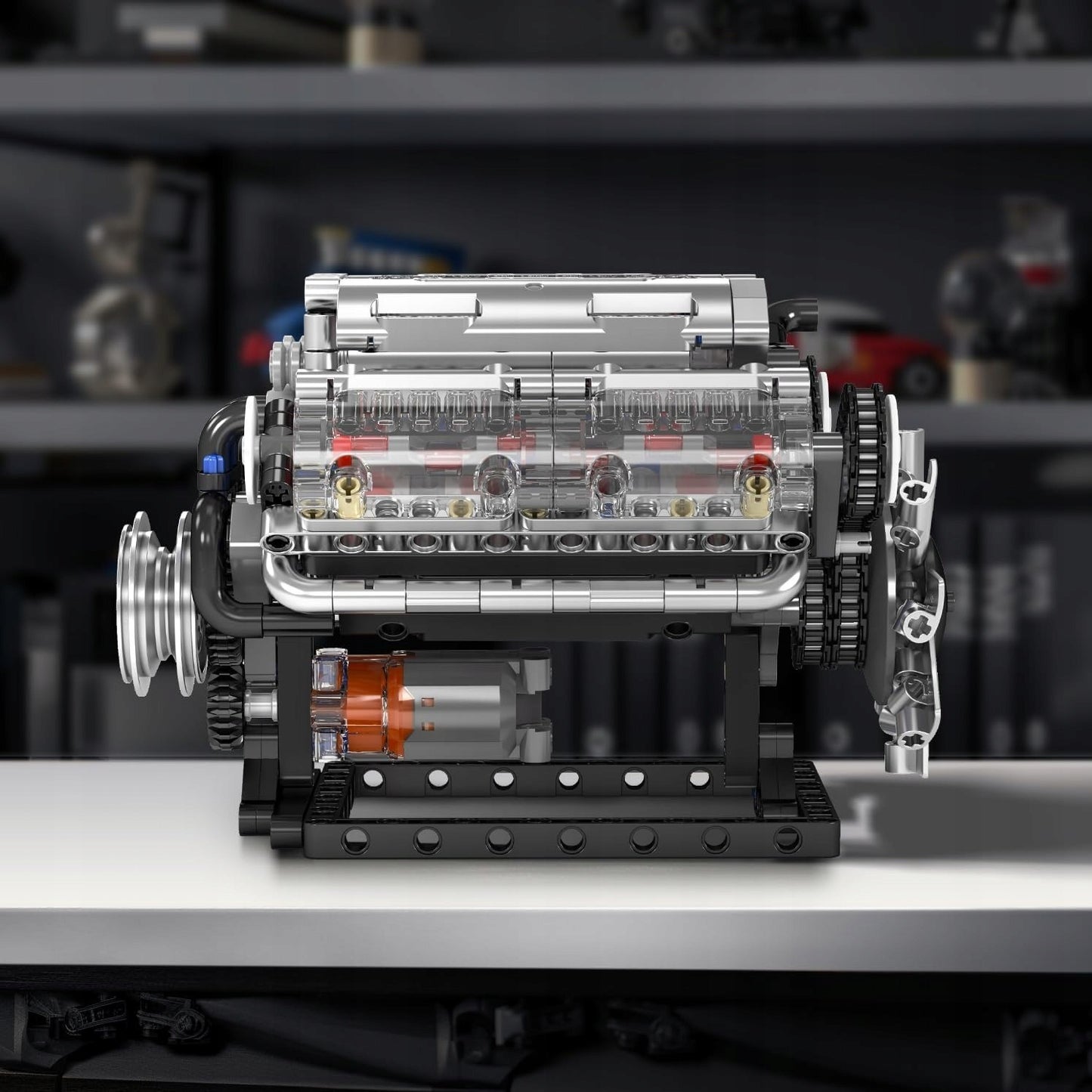 Konstruktorius MOULD KING 10088 V8 benzininis variklis 535 detalės – techninis modelis su judančiais stūmokliais