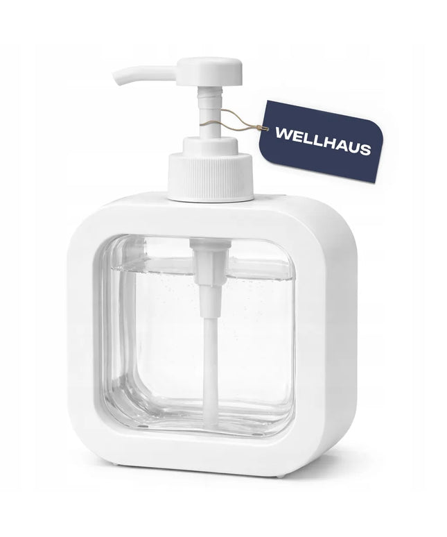 Muilo dozatorius šampūnui skysčiui didelis 500ml kvadratinis baltas Wellhaus