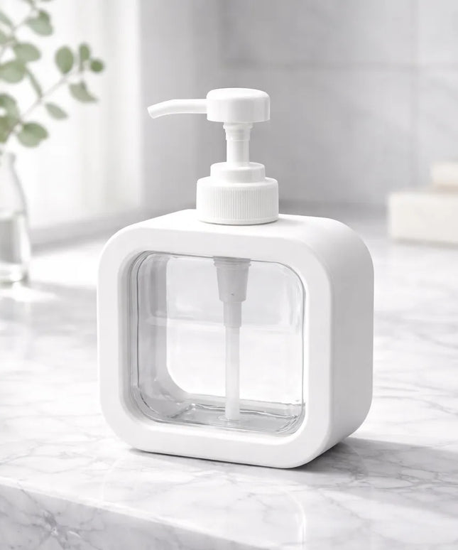Muilo dozatorius šampūnui skysčiui didelis 500ml kvadratinis baltas Wellhaus