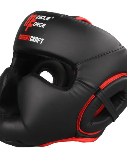 MuscleForge CombatCraft bokso šalmas sparingams ir treniruotėms MMA, boksui, Muay Thai, juodas, L dydis