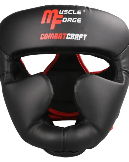 MuscleForge CombatCraft bokso šalmas sparingams ir treniruotėms MMA, boksui, Muay Thai, juodas, L dydis