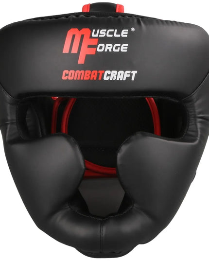 MuscleForge CombatCraft bokso šalmas sparingams ir treniruotėms MMA, boksui, Muay Thai, juodas, L dydis