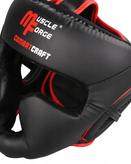 MuscleForge CombatCraft bokso šalmas sparingams ir treniruotėms MMA, boksui, Muay Thai, juodas, L dydis