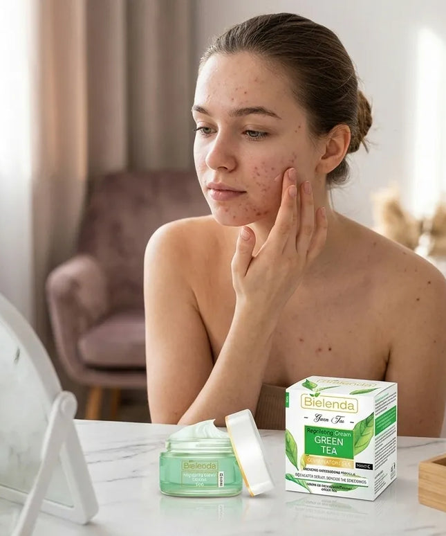Naktinis kremas nuo netobulumų Bielenda Green Tea su žaliąja arbata
