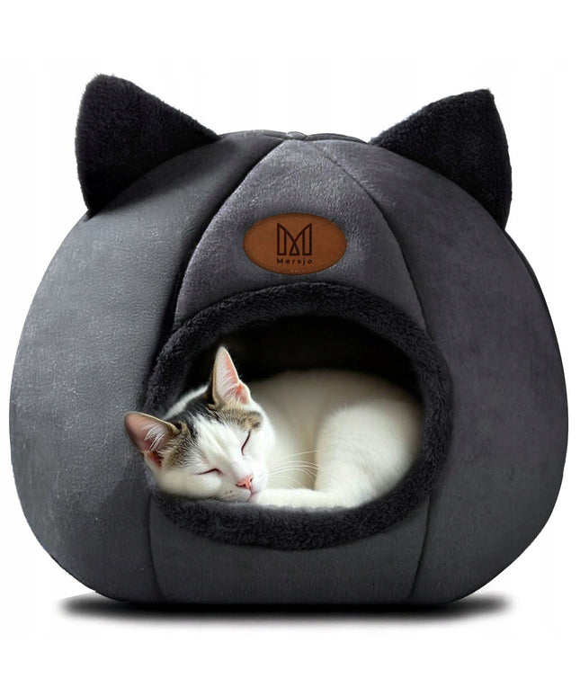 Uždaras namelis katinui DAISY – šiltas pliušinis gultas su neslystančiu dugnu