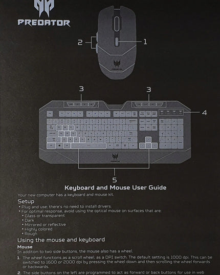 Nauja ACER PREDATOR USB klaviatūra ir pelė (itališka)