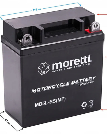NAUJAS AKUMULIATORIUS MORETTI AGM (Gel) MB5L-BS MOTOROLERIUI, KETURRAČIUI, MOPEDUI 5AH
