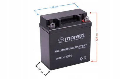 NAUJAS AKUMULIATORIUS MORETTI AGM (Gel) MB5L-BS MOTOROLERIUI KETURRACIUI MOPEDUI 5AH