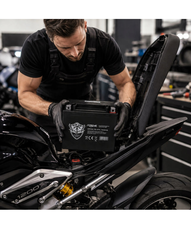 Nereikalaujantis priežiūros 12V 12Ah dešinysis (+) motociklo, keturračio ir motorolerio akumuliatorius