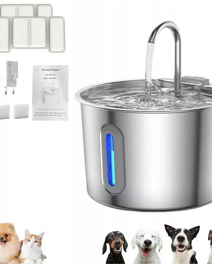 Nerūdijančio plieno fontanas katėms 2,2 l tyli automatinė girdykla