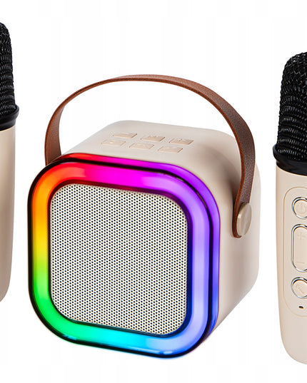 Nešiojama karaoke kolonėlė su dviem mikrofonais, Bluetooth, USB, SD ir RGB apšvietimu