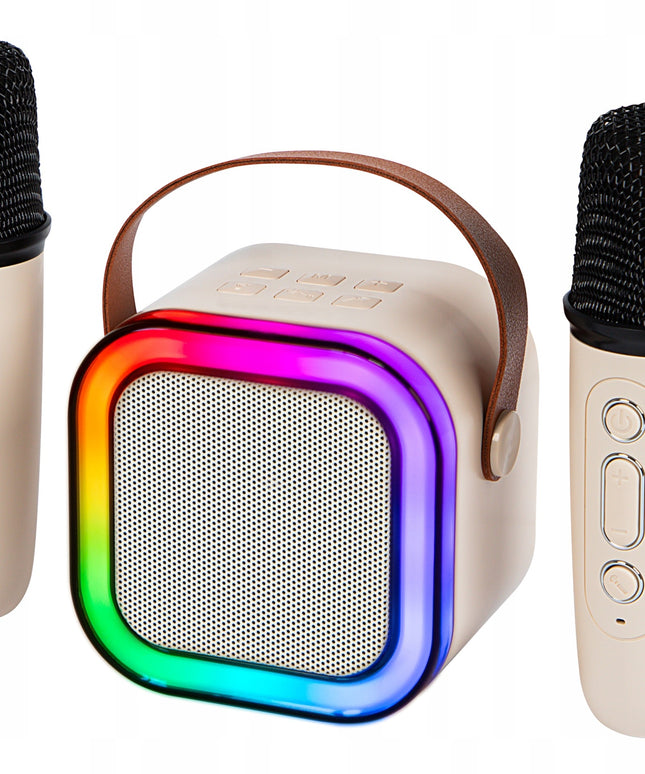 Nešiojama karaoke kolonėlė su dviem mikrofonais, Bluetooth, USB, SD ir RGB apšvietimu
