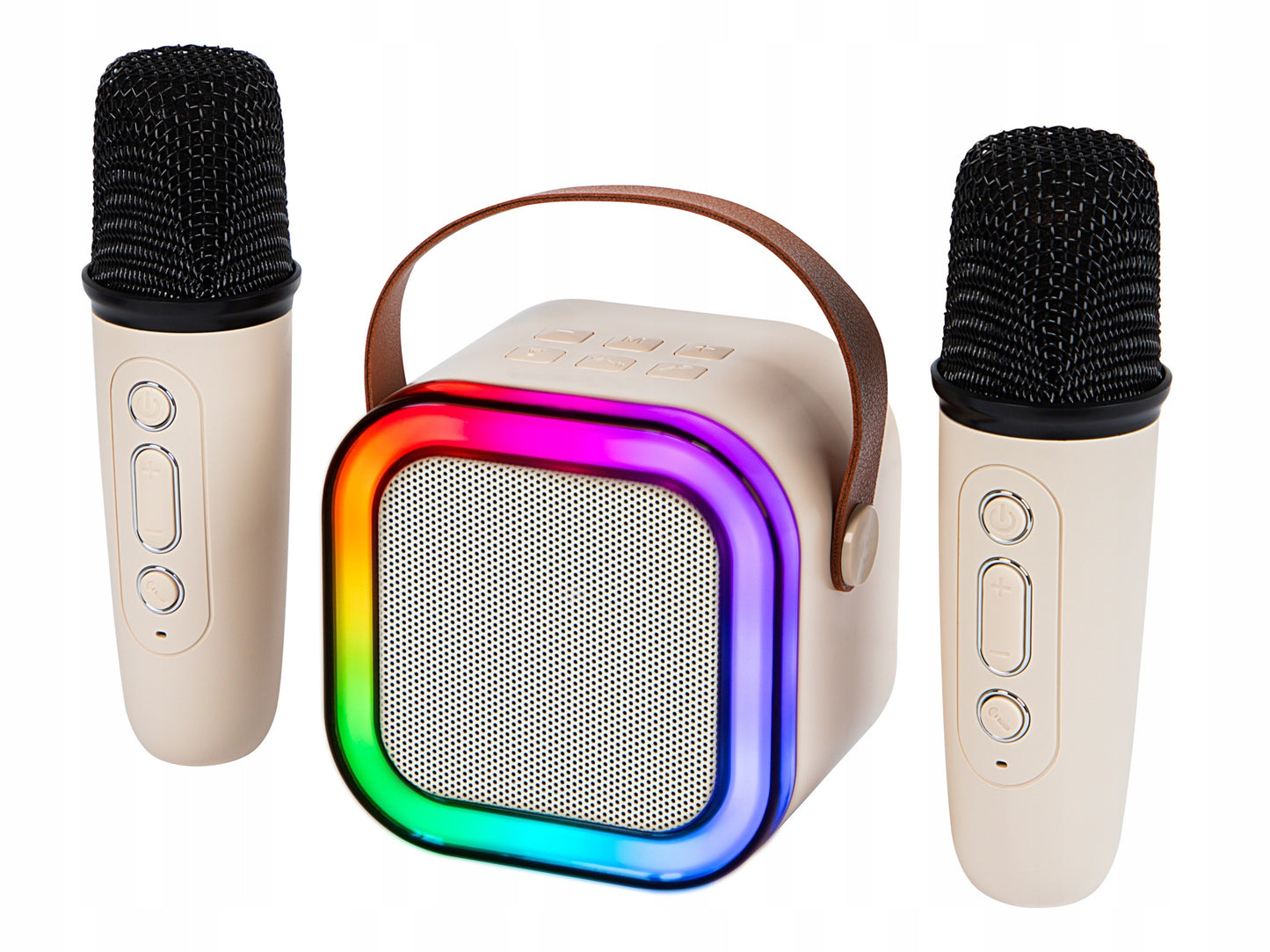Nešiojama karaoke kolonėlė su dviem mikrofonais, Bluetooth, USB, SD ir RGB apšvietimu