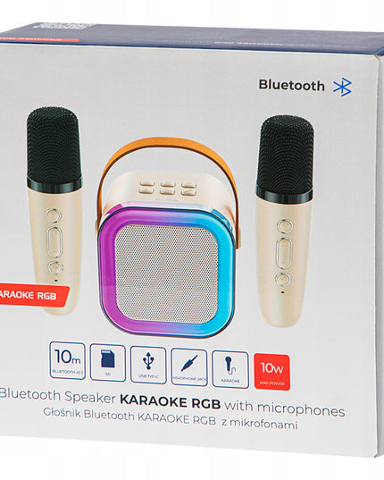 Nešiojama karaoke kolonėlė su dviem mikrofonais, Bluetooth, USB, SD ir RGB apšvietimu