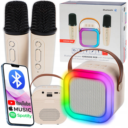 Nešiojama karaoke kolonėlė su dviem mikrofonais, Bluetooth, USB, SD ir RGB apšvietimu