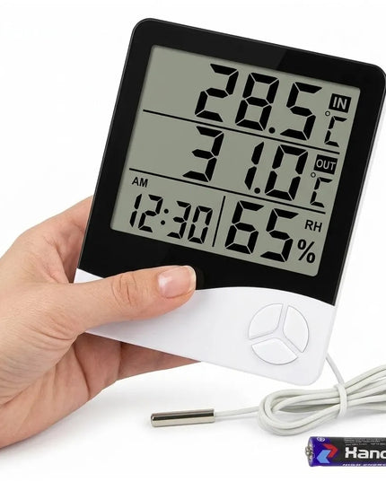Nešiojama orų stotelė su termometru, higrometru, išoriniu jutikliu ir LCD laikrodžiu HTC-2