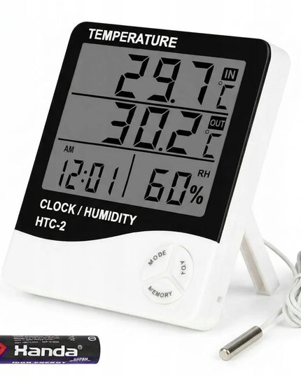 Nešiojama orų stotelė su termometru, higrometru, išoriniu jutikliu ir LCD laikrodžiu HTC-2