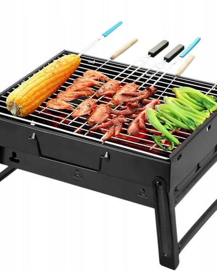 Nešiojamas BBQ anglies grilis, sulankstomas į lagaminą, skirtas kempingui ir iškyloms