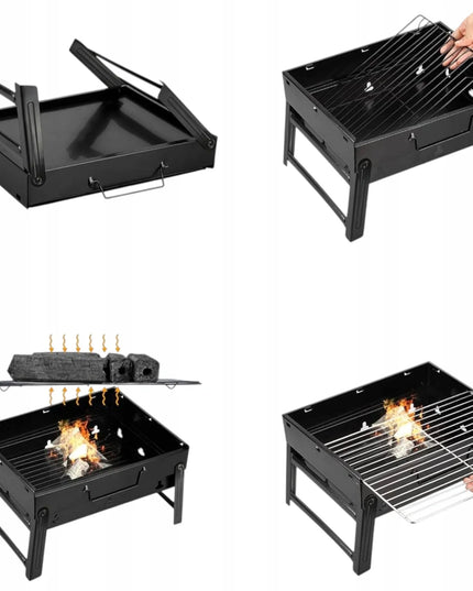 Nešiojamas BBQ anglies grilis, sulankstomas į lagaminą, skirtas kempingui ir iškyloms