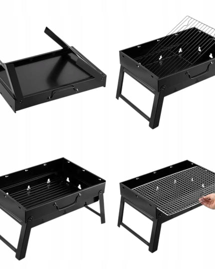Nešiojamas BBQ anglies grilis, sulankstomas į lagaminą, skirtas kempingui ir iškyloms