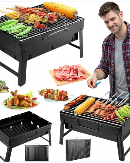 Nešiojamas BBQ anglies grilis, sulankstomas į lagaminą, skirtas kempingui ir iškyloms
