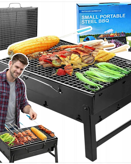 Nešiojamas BBQ anglies grilis, sulankstomas į lagaminą, skirtas kempingui ir iškyloms