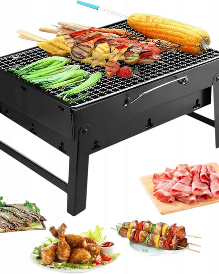 Nešiojamas BBQ anglies grilis, sulankstomas į lagaminą, skirtas kempingui ir iškyloms