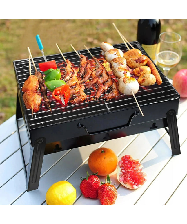 Nešiojamas BBQ anglies grilis, sulankstomas į lagaminą, skirtas kempingui ir iškyloms