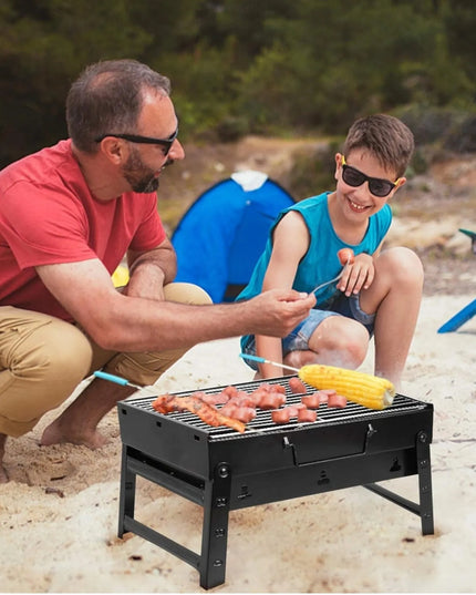 Nešiojamas BBQ anglies grilis, sulankstomas į lagaminą, skirtas kempingui ir iškyloms