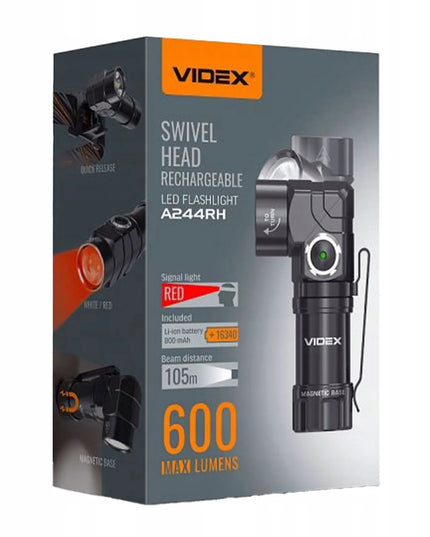Nešiojamas LED taktinis žibintuvėlis su galvos dirželiu Videx 600lm 10W