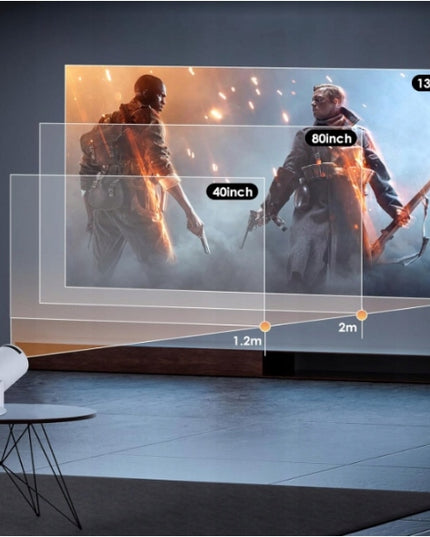 Nešiojamas projektorius su Android TV, WiFi, Full HD ir 180° besisukančiu garsiakalbiu