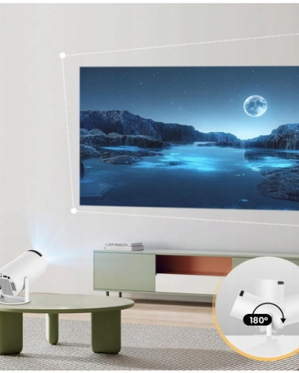 Nešiojamas projektorius su Android TV, WiFi, Full HD ir 180° besisukančiu garsiakalbiu