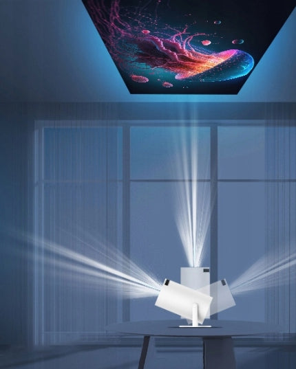 Nešiojamas projektorius su Android TV, WiFi, Full HD ir 180° besisukančiu garsiakalbiu