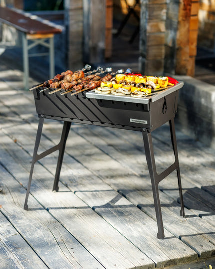 Nešiojamas sulankstomas Mangal grilis lagamino tipo, 8 iešmams, metalinis, 3 mm