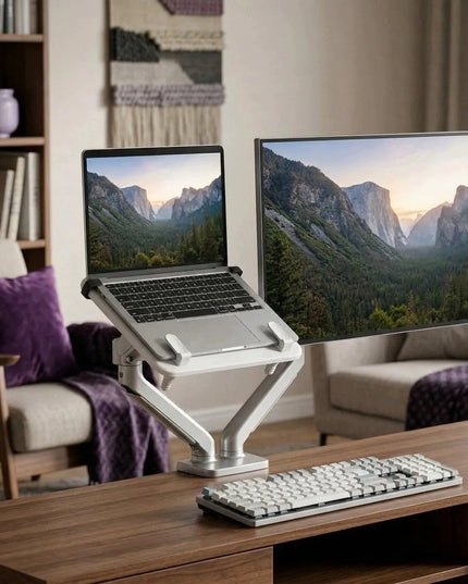 Nešiojamojo kompiuterio laikiklis monitoriaus svirčiai VESA 12–18" 5 kg Spacetronik baltas