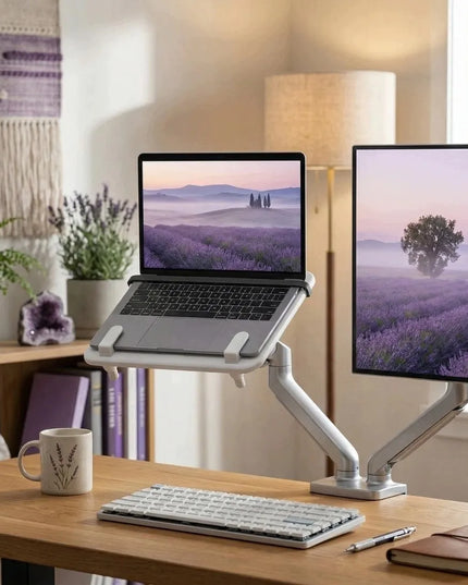 Nešiojamojo kompiuterio laikiklis monitoriaus svirčiai VESA 12–18" 5 kg Spacetronik baltas