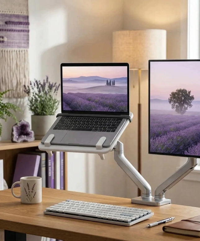 Nešiojamojo kompiuterio laikiklis monitoriaus svirčiai VESA 12–18" 5 kg Spacetronik baltas