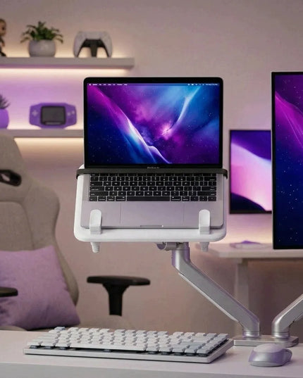 Nešiojamojo kompiuterio laikiklis monitoriaus svirčiai VESA 12–18" 5 kg Spacetronik baltas