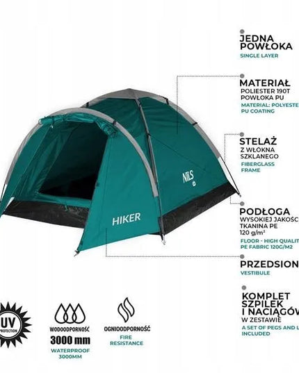 Nils Camp NC6010 Hiker žalia kempingo palapinė dvivietė