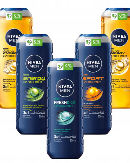 NIVEA MEN dušo gelių rinkinys vyrams 3in1 gaivus aromatas 5x500ml