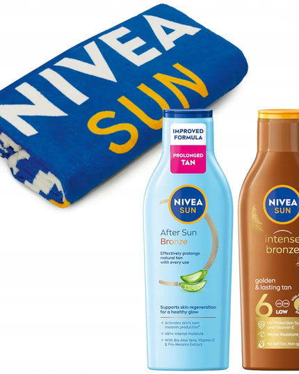 NIVEA SUN rinkinys: karoteninis losjonas SPF6 + įdegį pratęsiantis losjonas + DOVANA