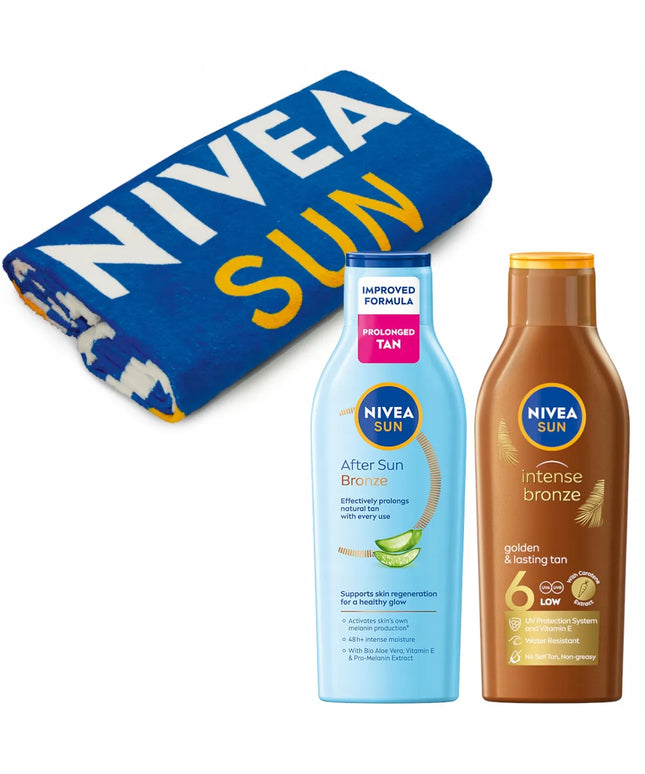 NIVEA SUN rinkinys: karoteninis losjonas SPF6 + įdegį pratęsiantis losjonas + DOVANA